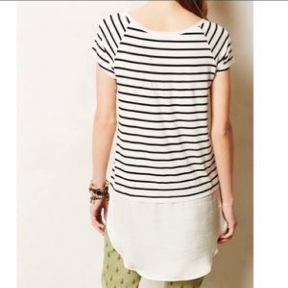 Anthro Bordeaux Strata Black White Striped Layered Look Tunic Top - Picture 3 of 9